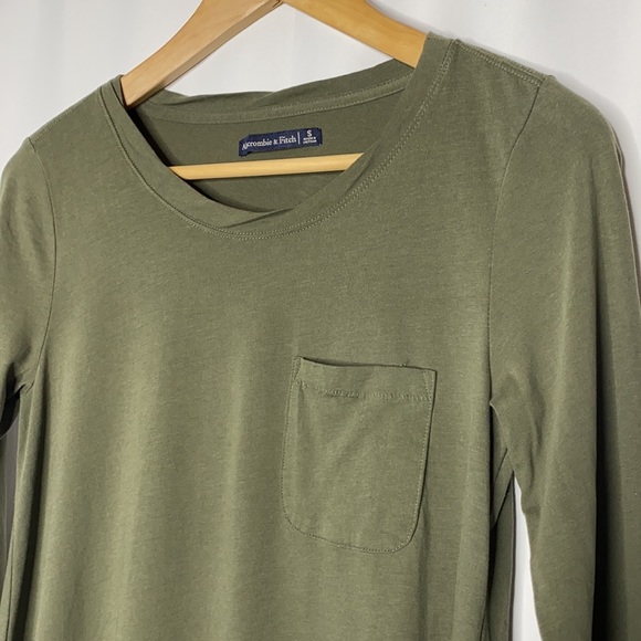 A&F Olive Long Sleeve Pocket T-Shirt Swing Dress - Picture 3 of 7